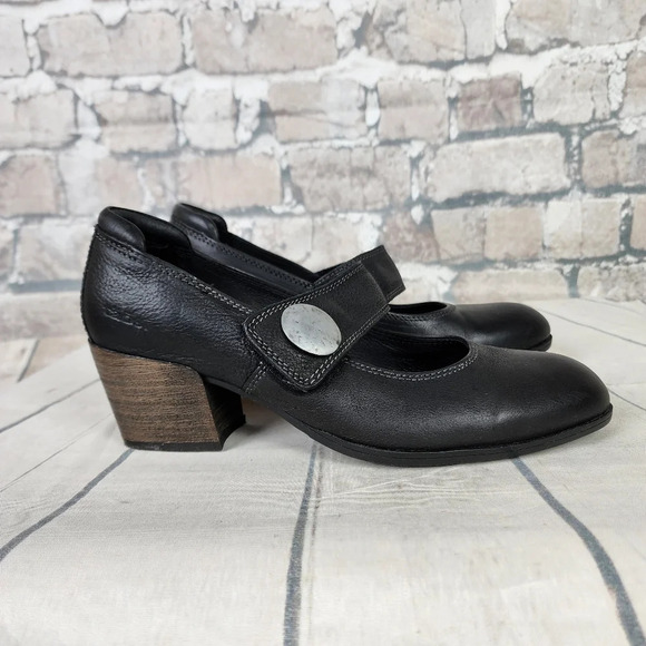 Taos  Black Leather Mary Jane Shoes Stacked Heel Size 41 - Picture 2 of 16